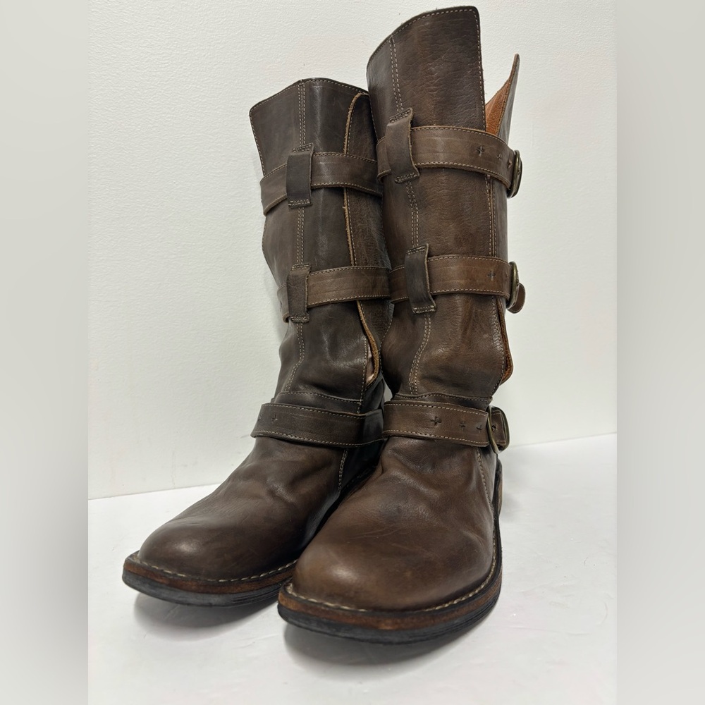 FIORENTINI + BAKER Italian 7040 Brown Leather Mid Calf Buckle Boots Women’s 6